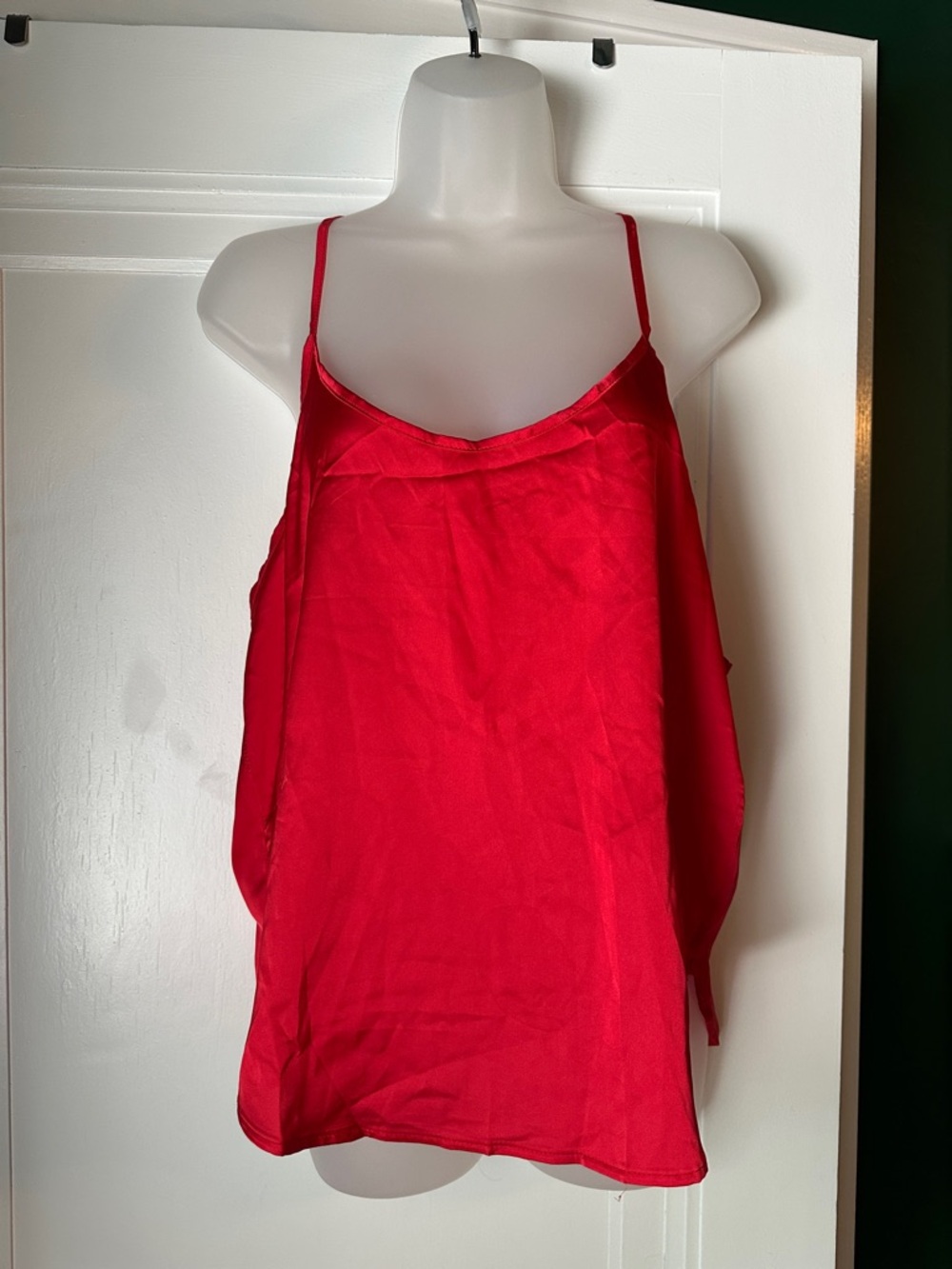 Silky Red Satin Chemise with Adjustable Spaghetti Straps